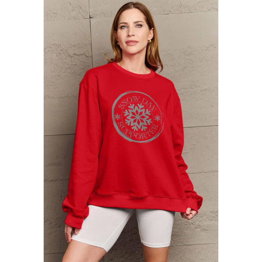 Simply Love Full Size SNOW DAY SUPPORTER Round Neck Sweatshirt Wine / S Apparel and Accessories