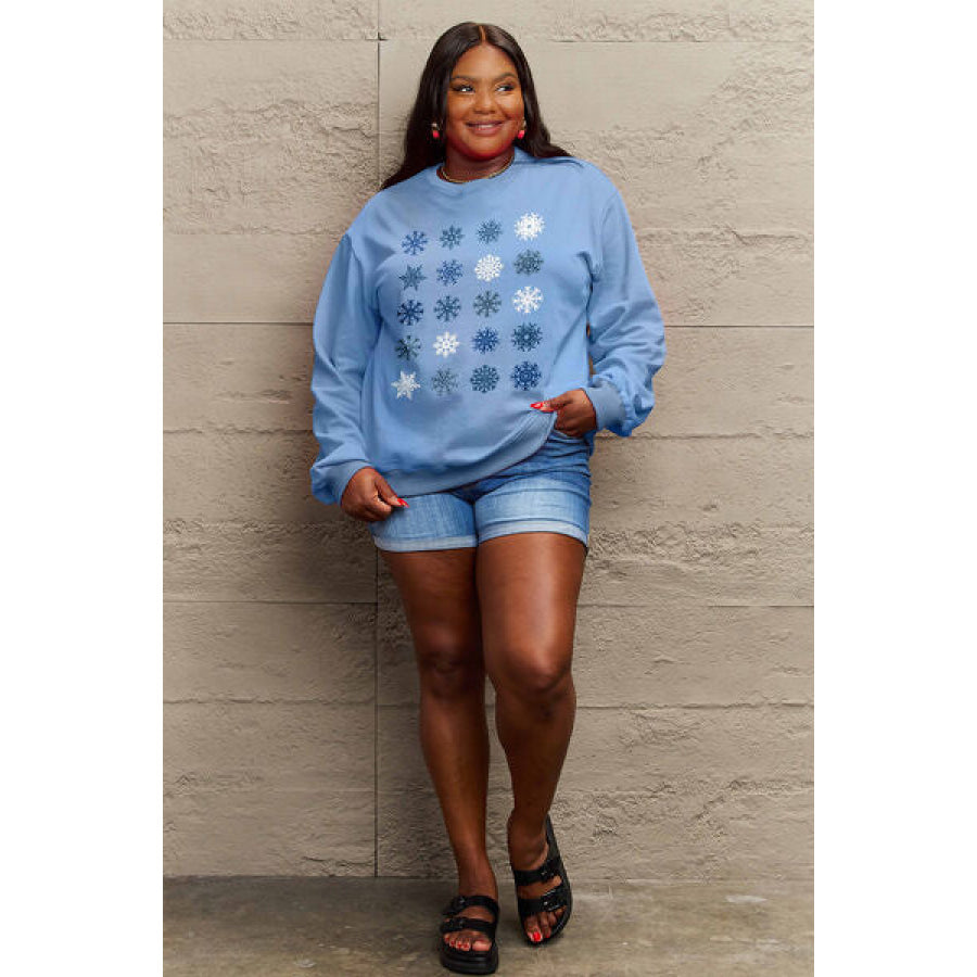 Simply Love Full Size Snowflakes Round Neck Sweatshirt Apparel and Accessories