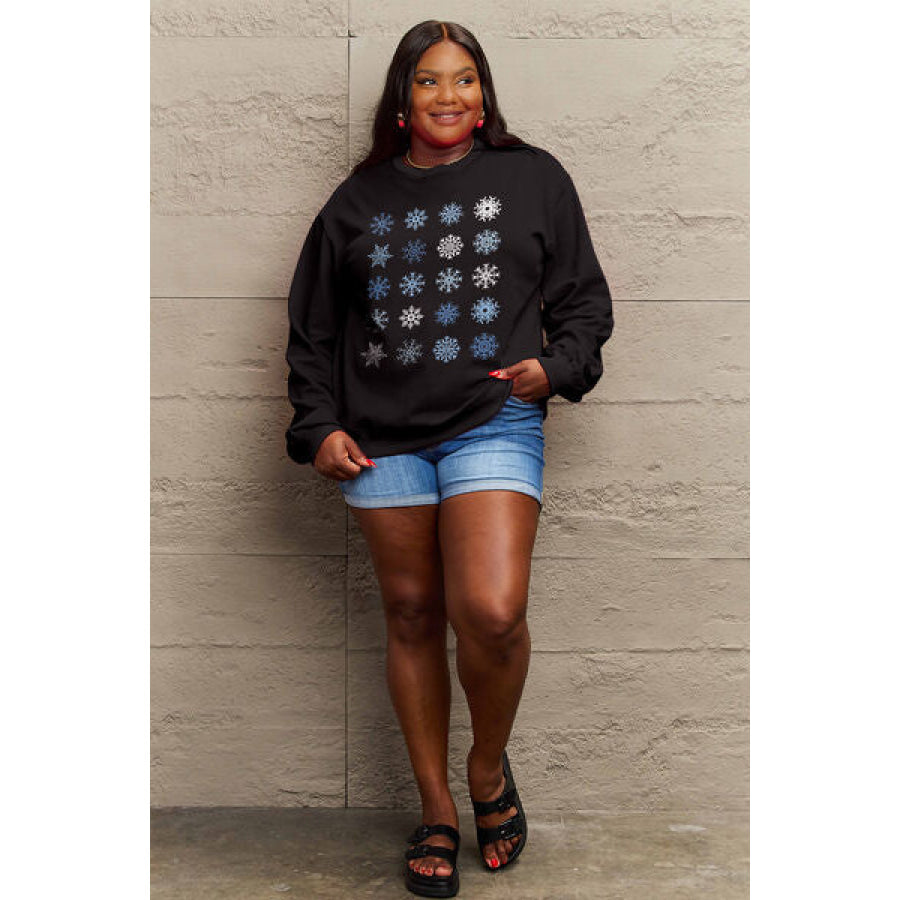 Simply Love Full Size Snowflakes Round Neck Sweatshirt Apparel and Accessories