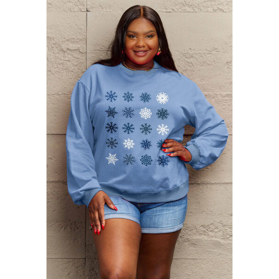 Simply Love Full Size Snowflakes Round Neck Sweatshirt Apparel and Accessories