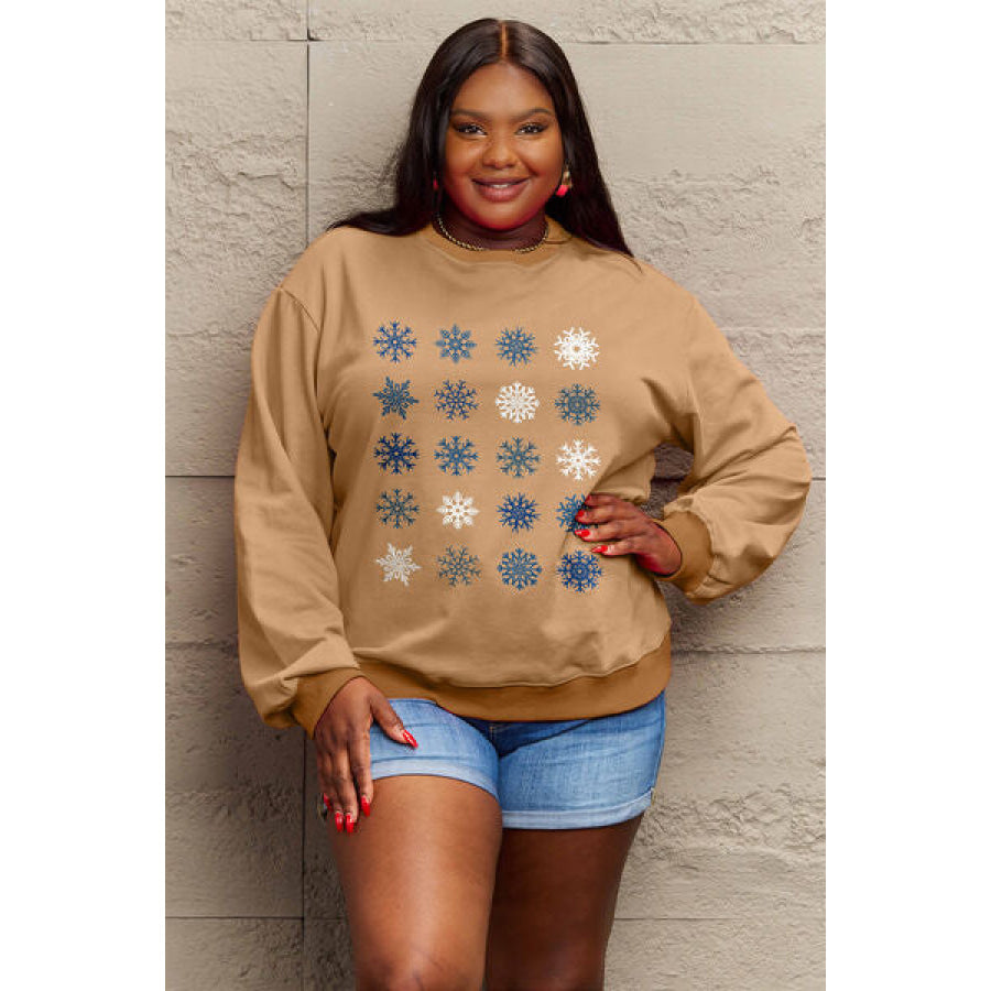 Simply Love Full Size Snowflakes Round Neck Sweatshirt Apparel and Accessories