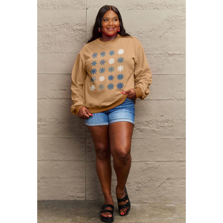 Simply Love Full Size Snowflakes Round Neck Sweatshirt Apparel and Accessories