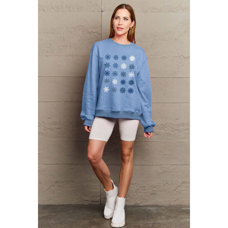 Simply Love Full Size Snowflakes Round Neck Sweatshirt Apparel and Accessories