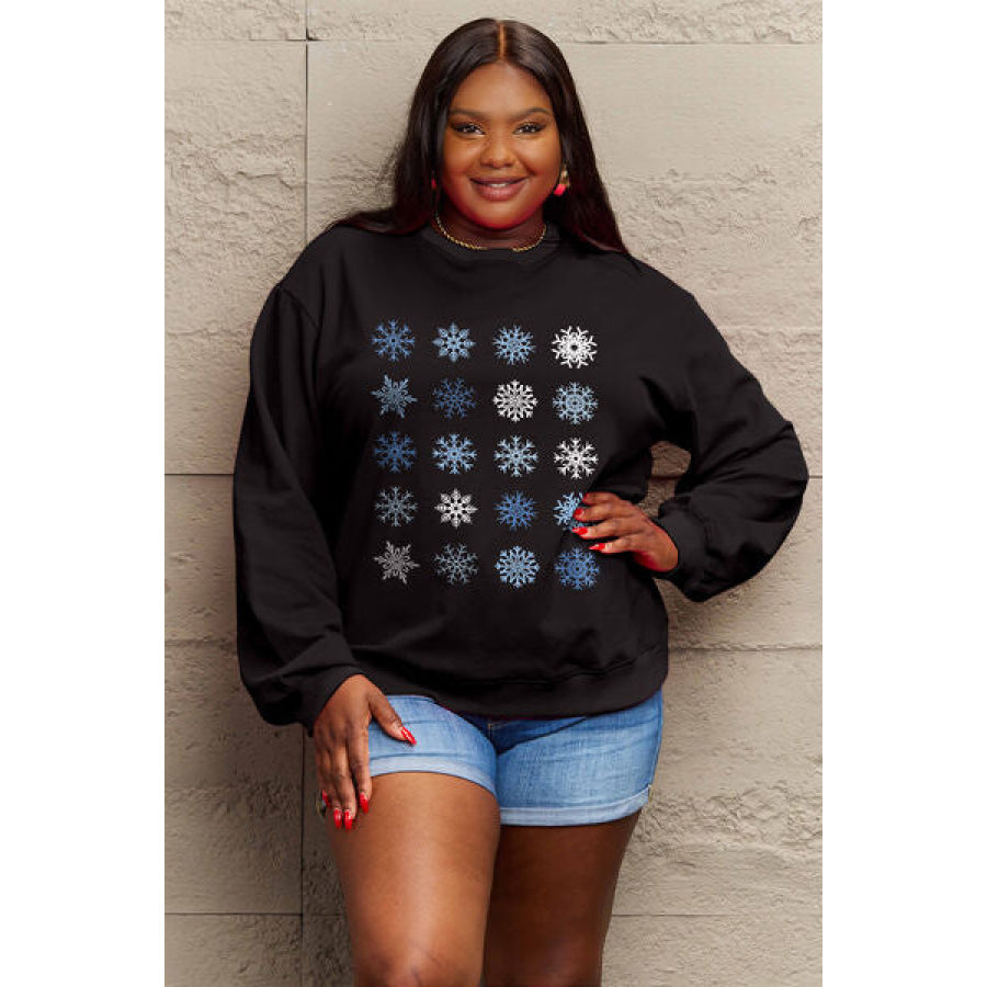 Simply Love Full Size Snowflakes Round Neck Sweatshirt Apparel and Accessories