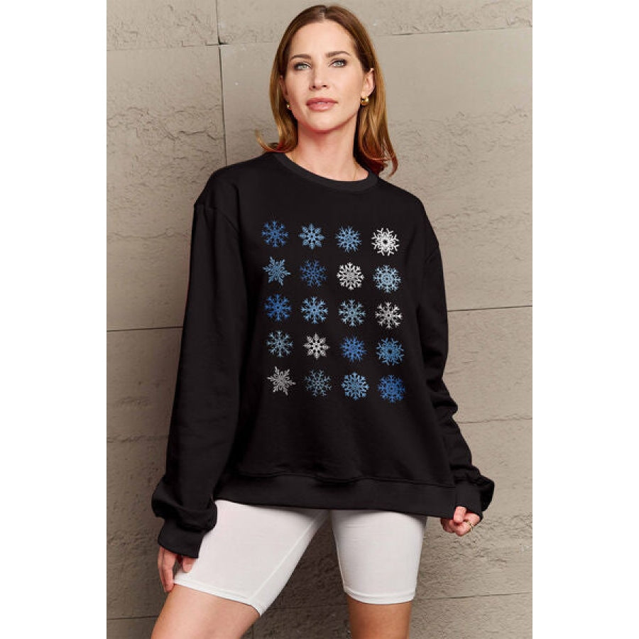 Simply Love Full Size Snowflakes Round Neck Sweatshirt Black / S Apparel and Accessories