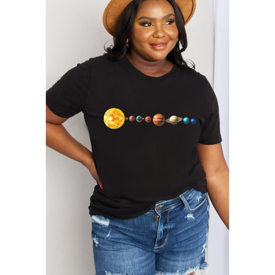 Simply Love Full Size Solar System Graphic Cotton Tee Black / S