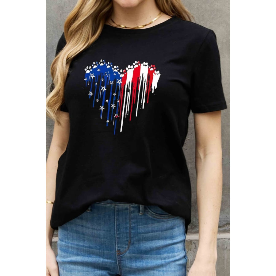 Simply Love Full Size Star Heart Graphic Cotton Tee Black / S