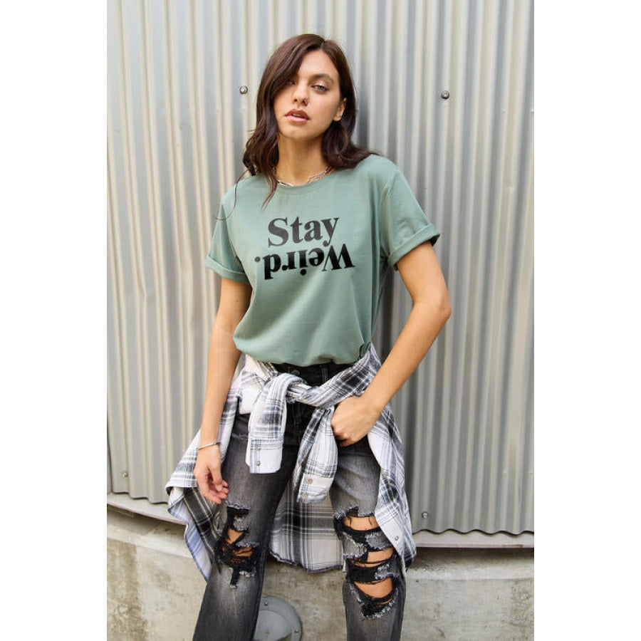 Simply Love Full Size STAY WEIRD Short Sleeve T-Shirt Turquoise / S Clothing
