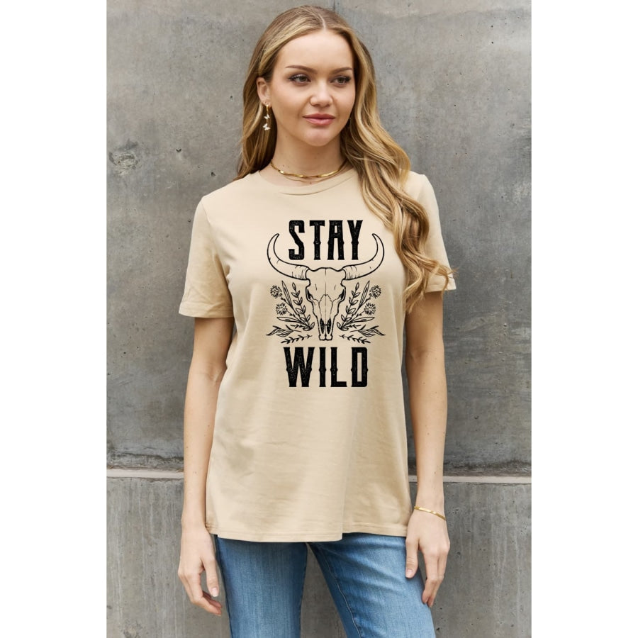 Simply Love Full Size STAY WILD Graphic Cotton Tee Taupe / S