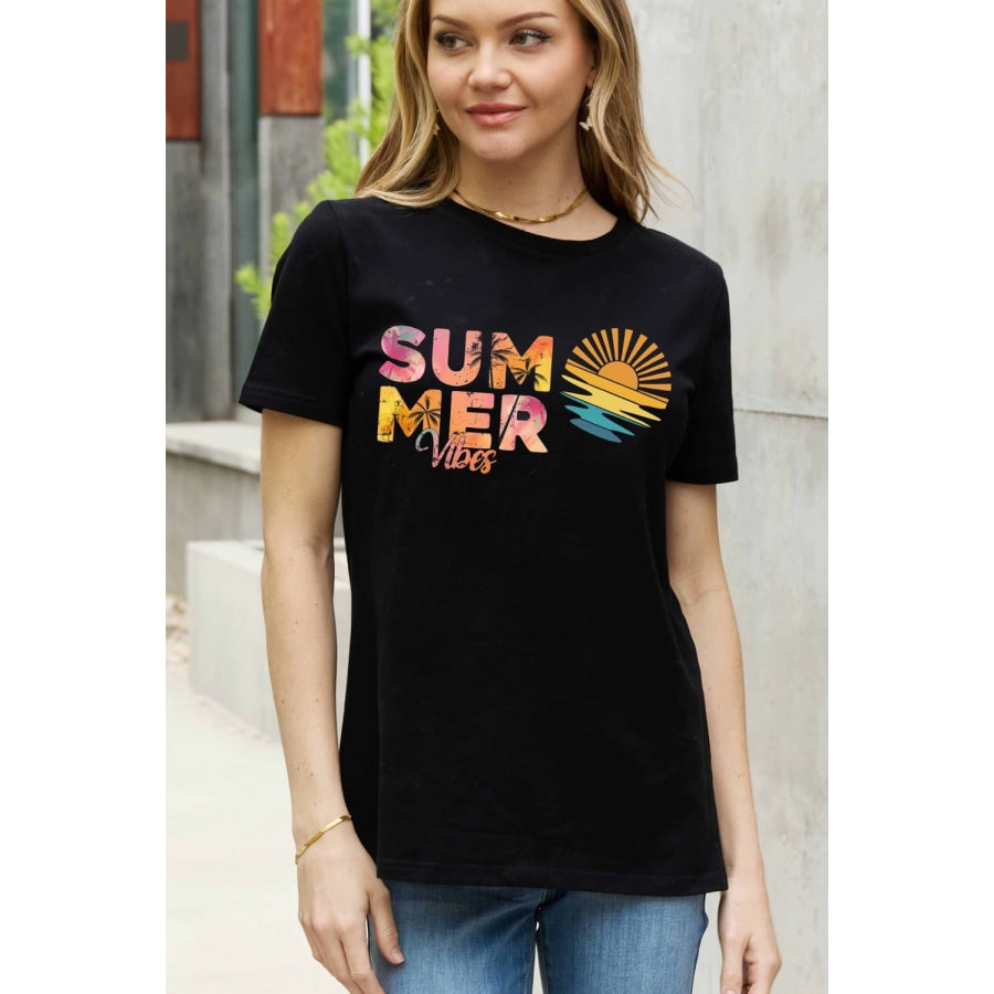 Simply Love Full Size SUMMER VIBES Graphic Cotton Tee Black / S