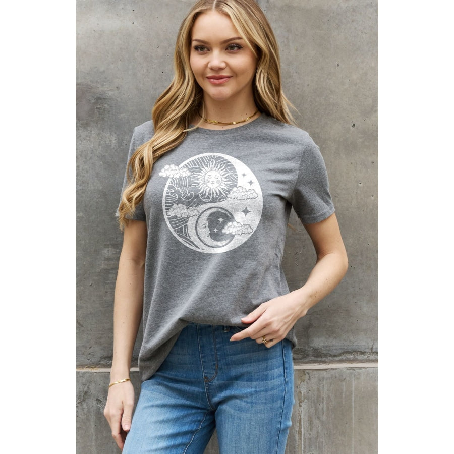 Simply Love Full Size Sun and Moon Graphic Cotton Tee Charcoal / S