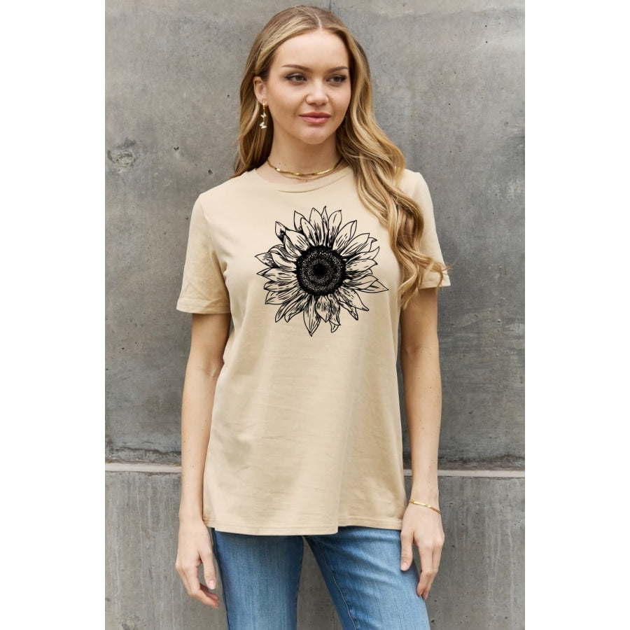 Simply Love Full Size Sunflower Graphic Cotton Tee Taupe / S