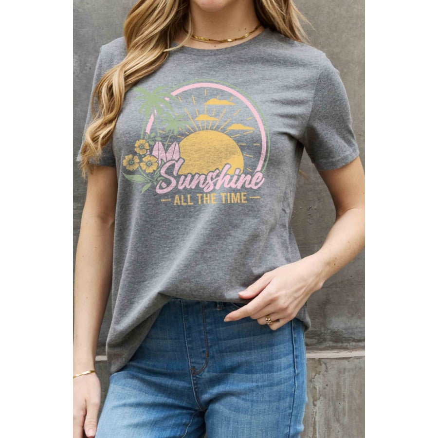 Simply Love Full Size SUNSHINE ALL THE TIME Graphic Cotton Tee Mid Gray / S
