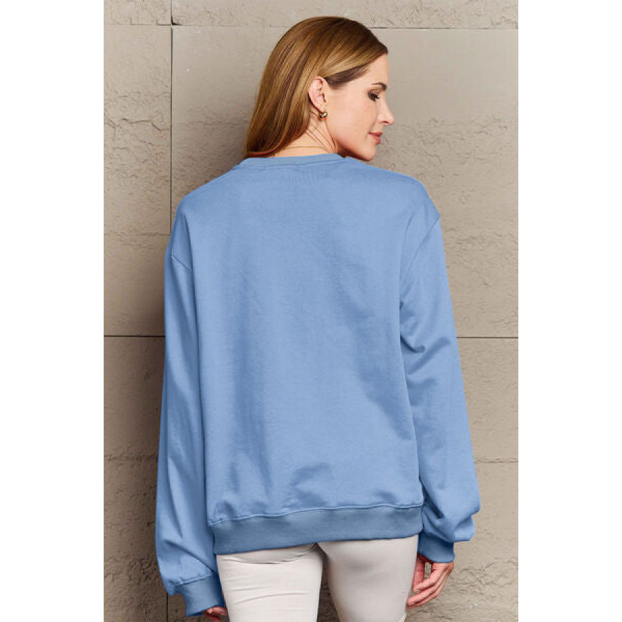 Simply Love Full Size WISHING FOR A SNOW DAY Round Neck Sweatshirt Misty Blue / S Clothing