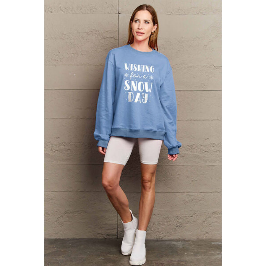 Simply Love Full Size WISHING FOR A SNOW DAY Round Neck Sweatshirt Clothing