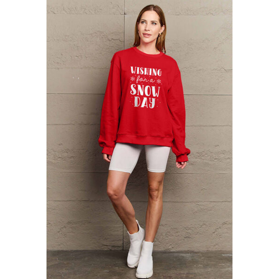 Simply Love Full Size WISHING FOR A SNOW DAY Round Neck Sweatshirt Clothing