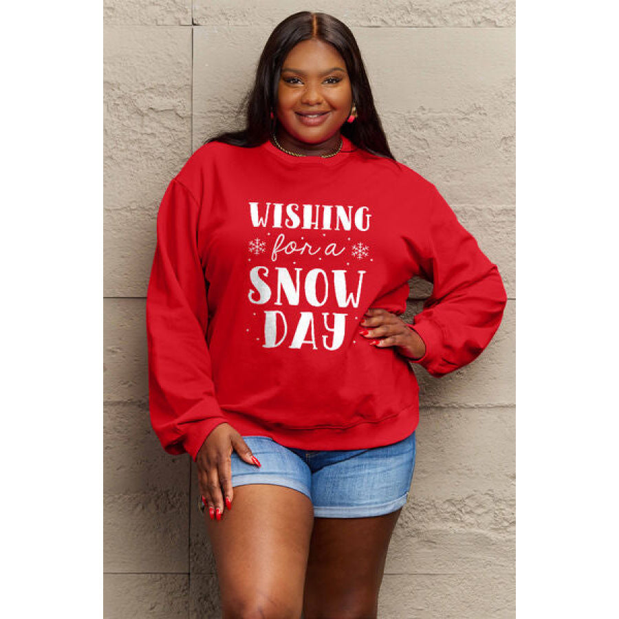 Simply Love Full Size WISHING FOR A SNOW DAY Round Neck Sweatshirt Clothing