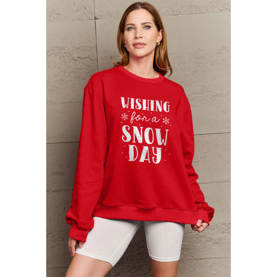 Simply Love Full Size WISHING FOR A SNOW DAY Round Neck Sweatshirt Wine / S Clothing