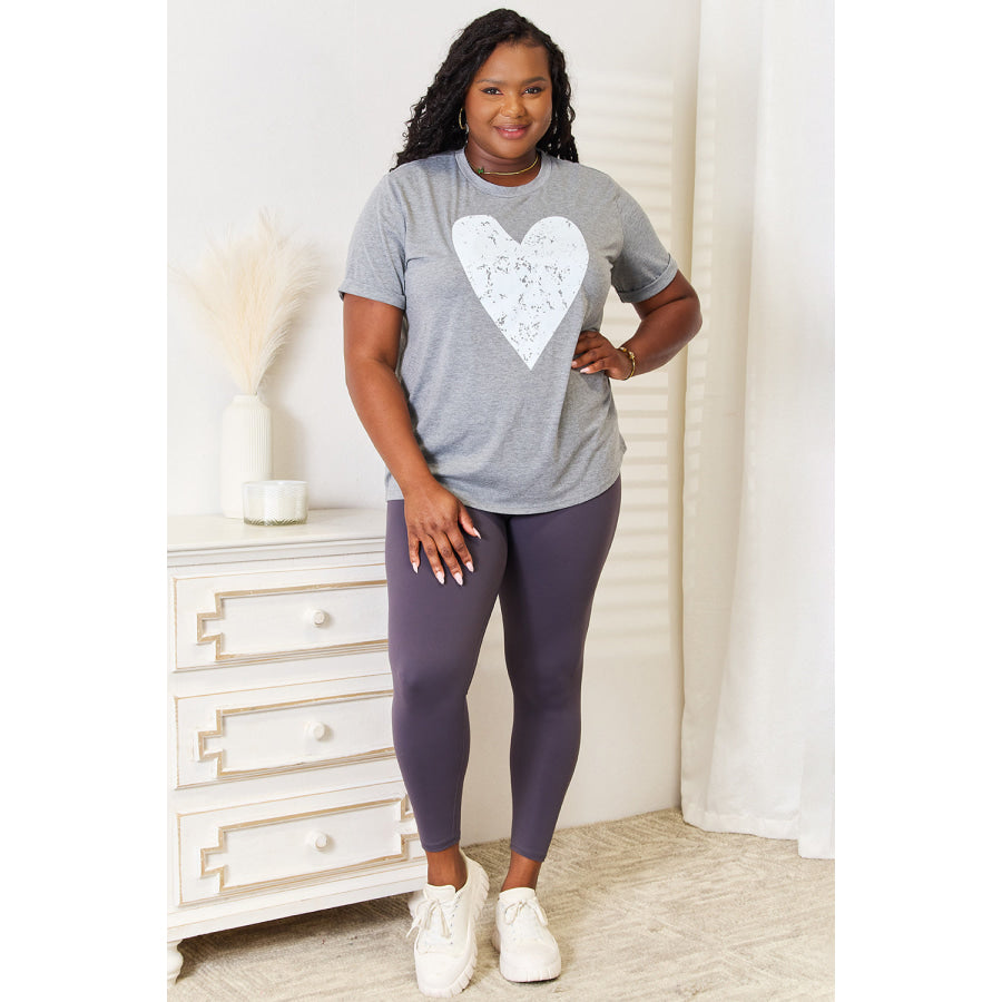 Simply Love Heart Graphic Cuffed Short Sleeve T-Shirt Apparel and Accessories