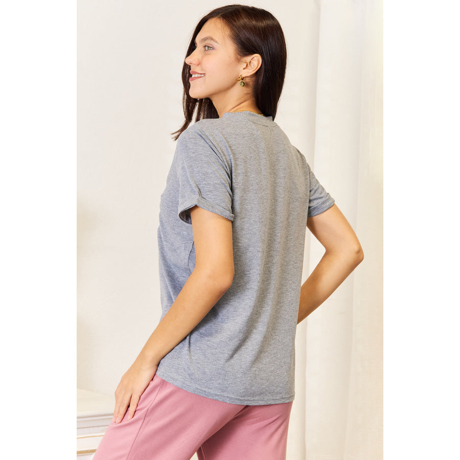 Simply Love Heart Graphic Cuffed Short Sleeve T-Shirt Apparel and Accessories