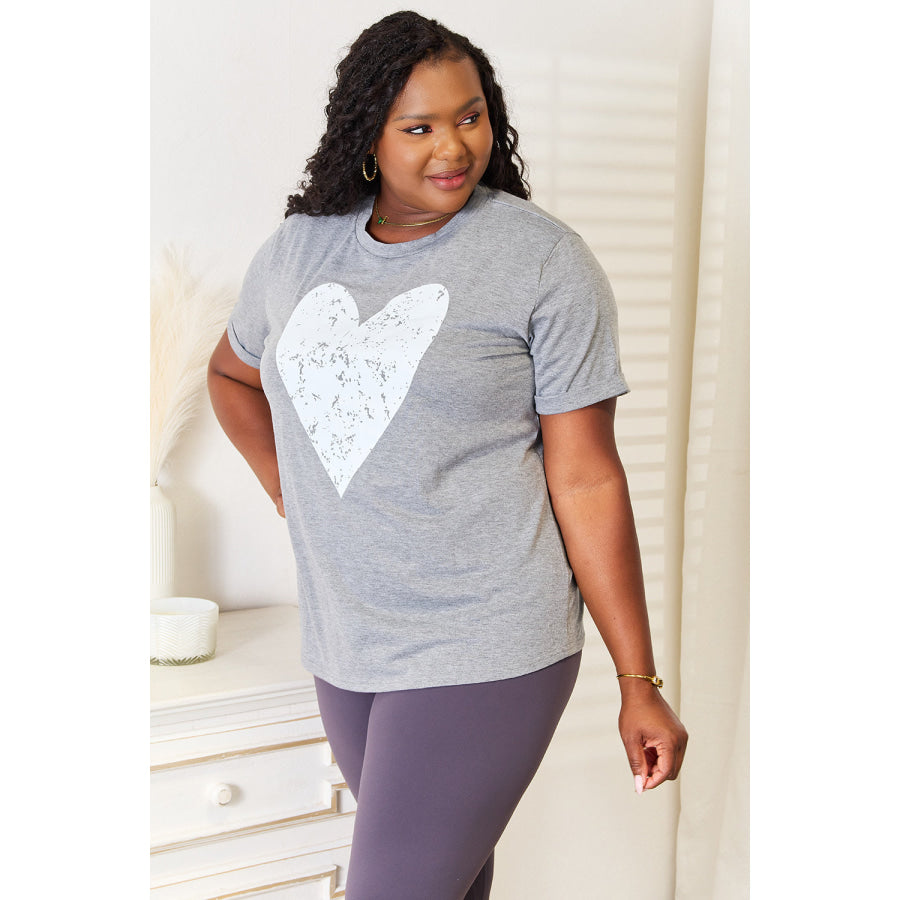 Simply Love Heart Graphic Cuffed Short Sleeve T-Shirt Apparel and Accessories