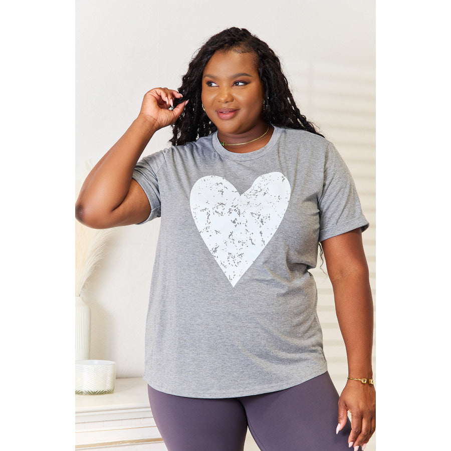 Simply Love Heart Graphic Cuffed Short Sleeve T-Shirt Gray / S Apparel and Accessories