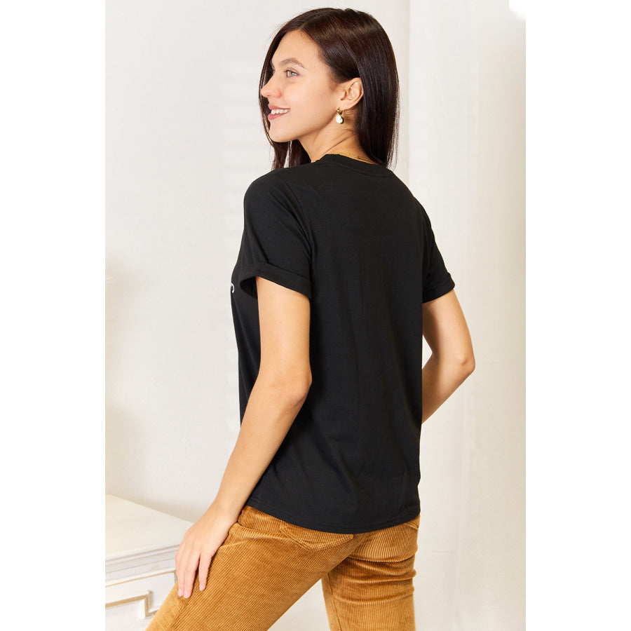 Simply Love Letter Graphic Round Neck T-Shirt Black / S Apparel and Accessories