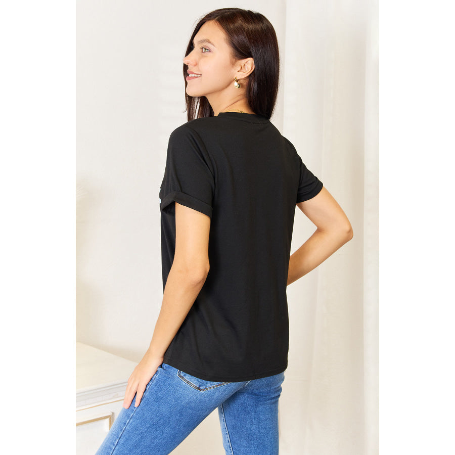 Simply Love Slogan Graphic Cuffed Sleeve T-Shirt Apparel and Accessories