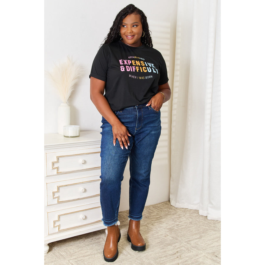 Simply Love Slogan Graphic Cuffed Sleeve T-Shirt Apparel and Accessories