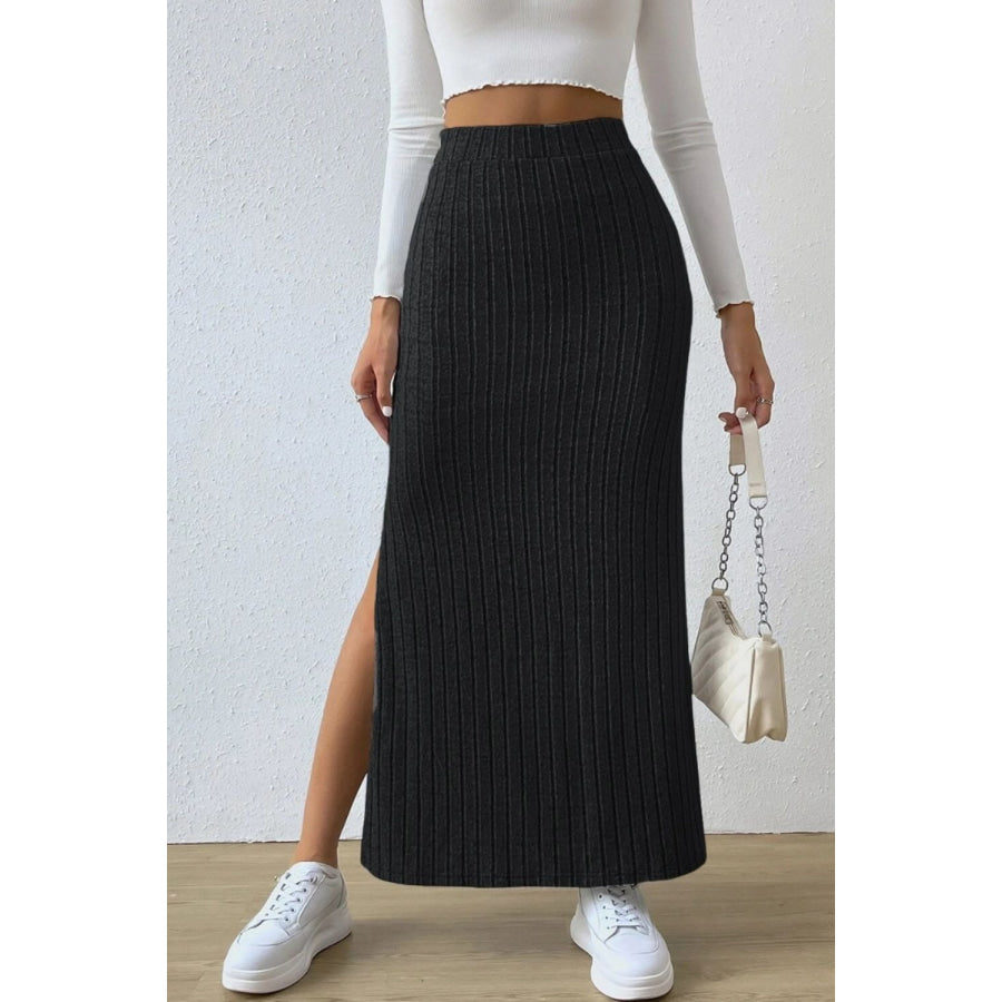 Slit High Waist Skirt Black / S Apparel and Accessories