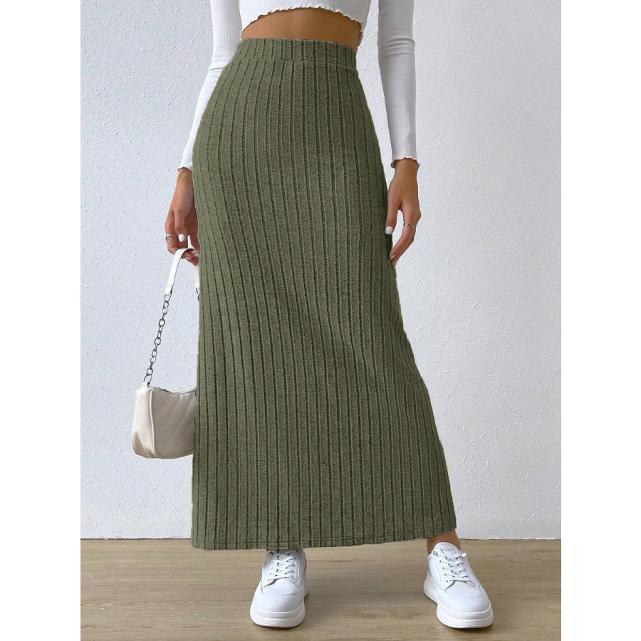 Slit High Waist Skirt Matcha Green / S Apparel and Accessories