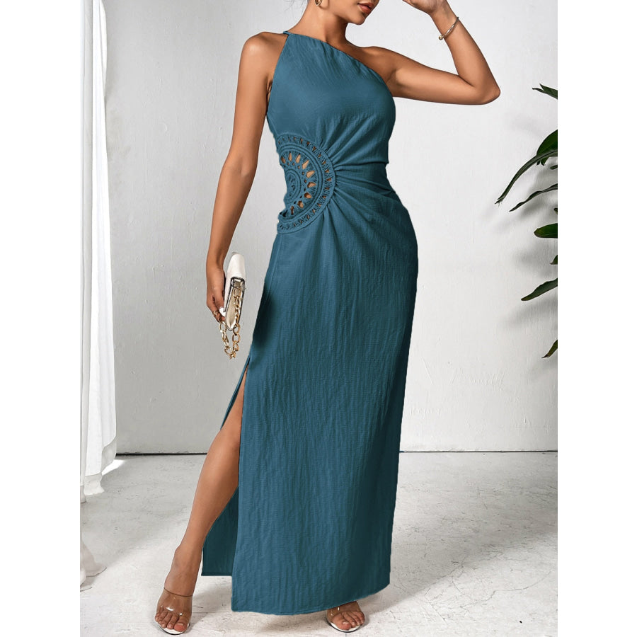 Slit One Shoulder Sleeveless Maxi Dress Apparel and Accessories