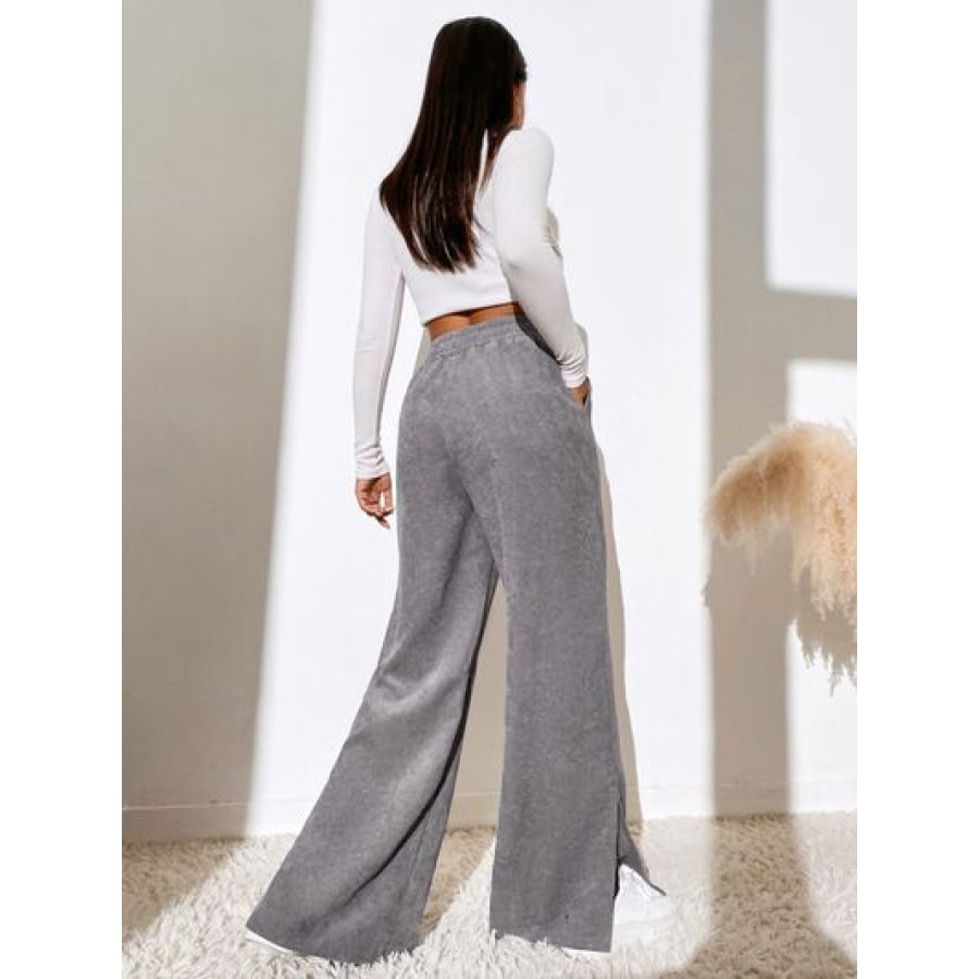 Slit Pocketed High Waist Wide Leg Pants Apparel and Accessories