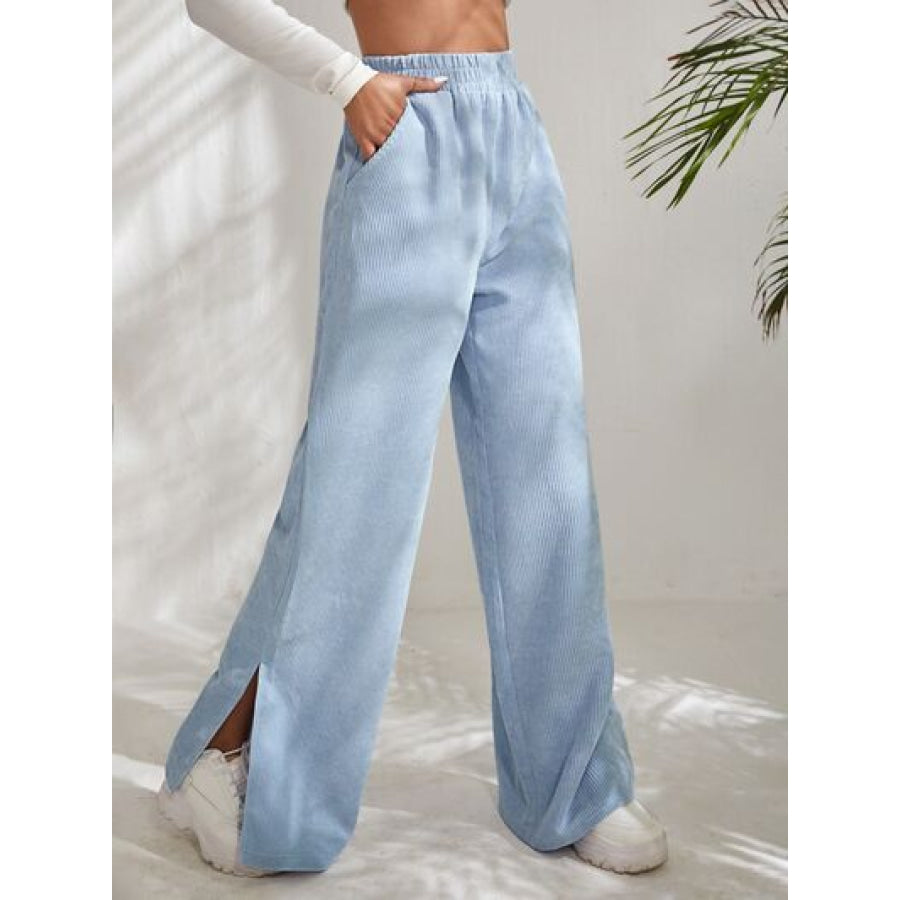 Slit Pocketed High Waist Wide Leg Pants Apparel and Accessories