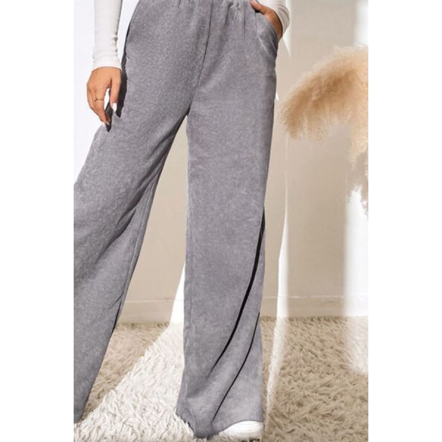 Slit Pocketed High Waist Wide Leg Pants Apparel and Accessories