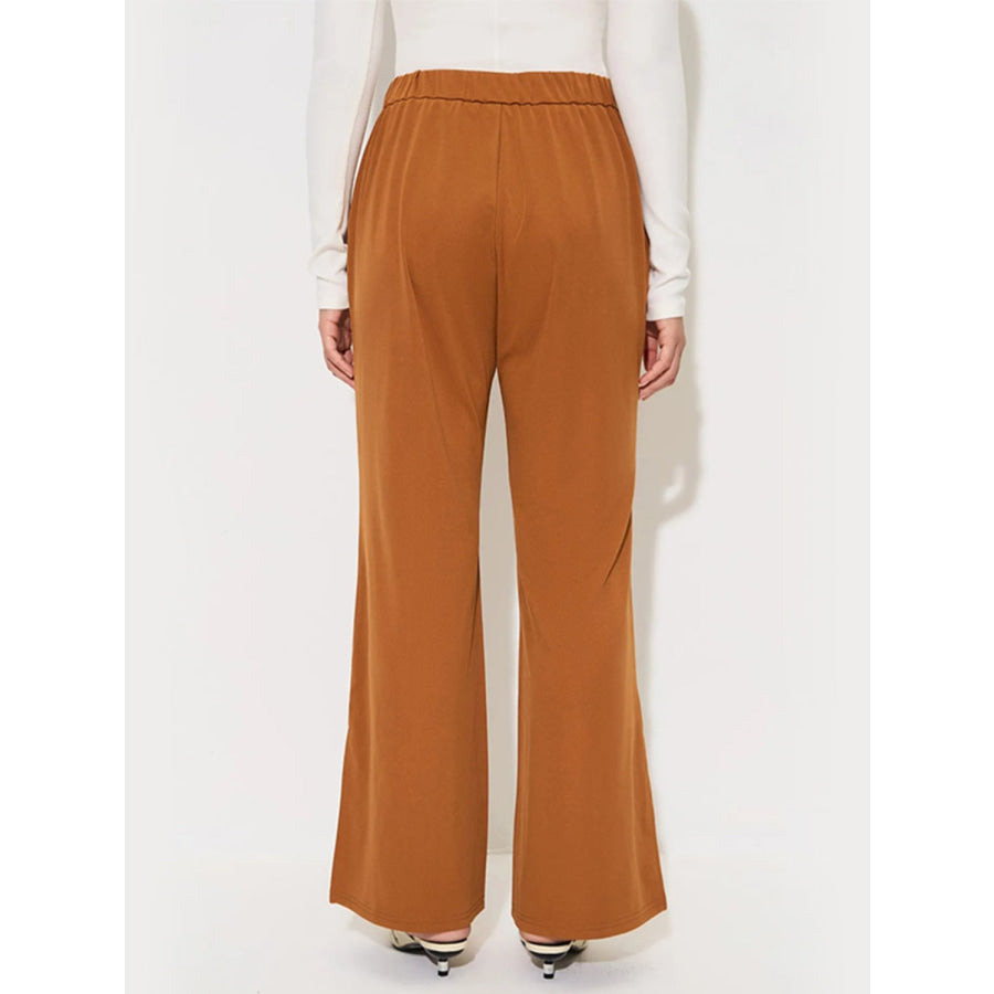 Slit Wide Leg Pants with Pockets Apparel and Accessories