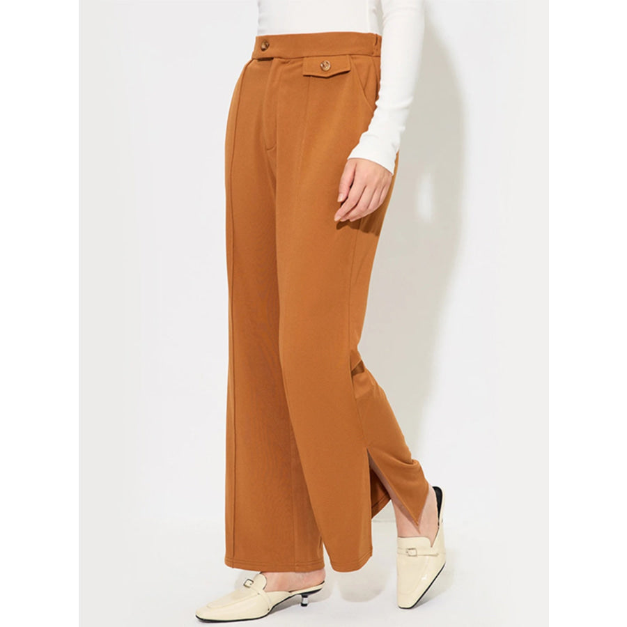Slit Wide Leg Pants with Pockets Apparel and Accessories
