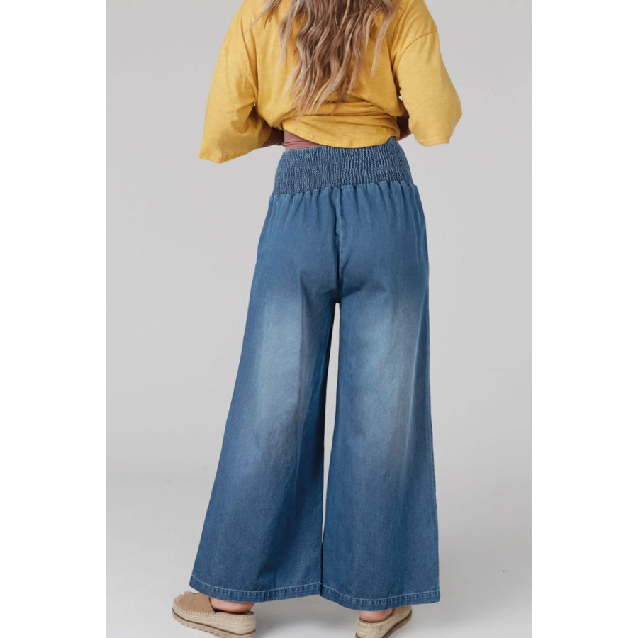 Smocked Wide Leg Jeans Apparel and Accessories