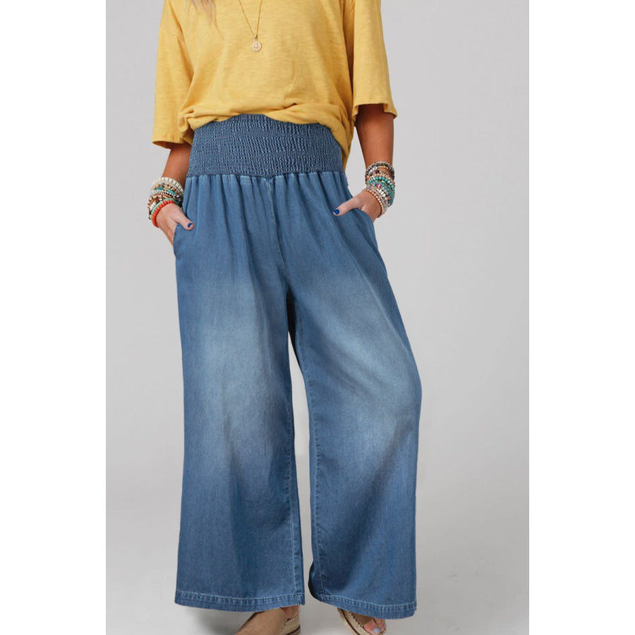 Smocked Wide Leg Jeans Medium / S Apparel and Accessories