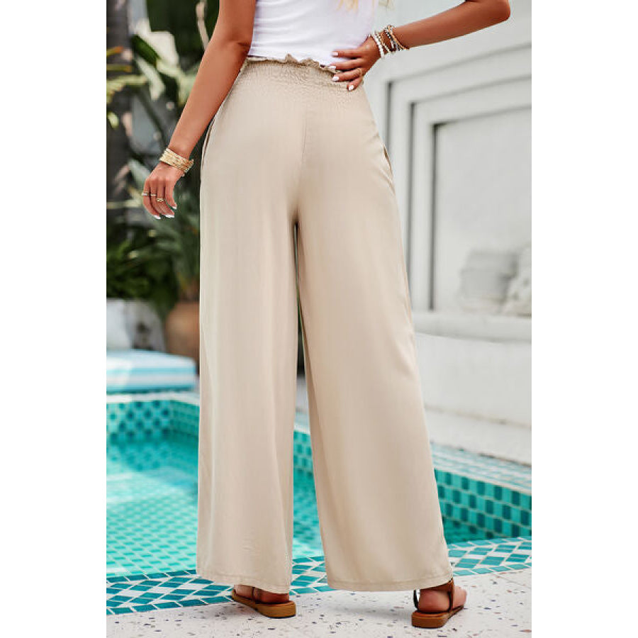 Smocked Wide Leg Pants with Pockets Clothing