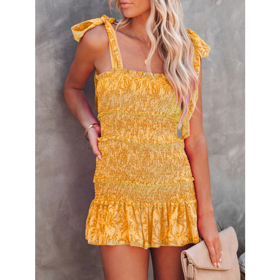 Smocked Wide Strap Mini Cami Dress Mustard / S Apparel and Accessories