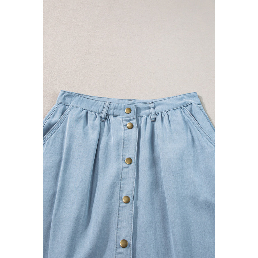 Snap Down High Waist Denim Skirt Apparel and Accessories