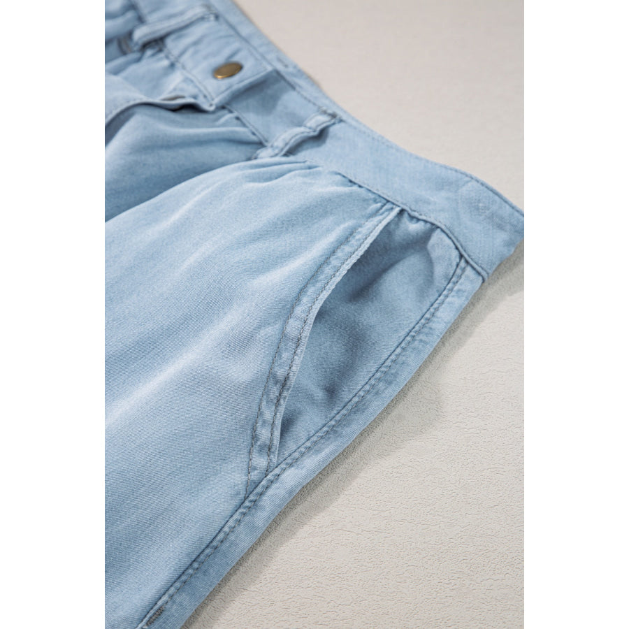 Snap Down High Waist Denim Skirt Apparel and Accessories