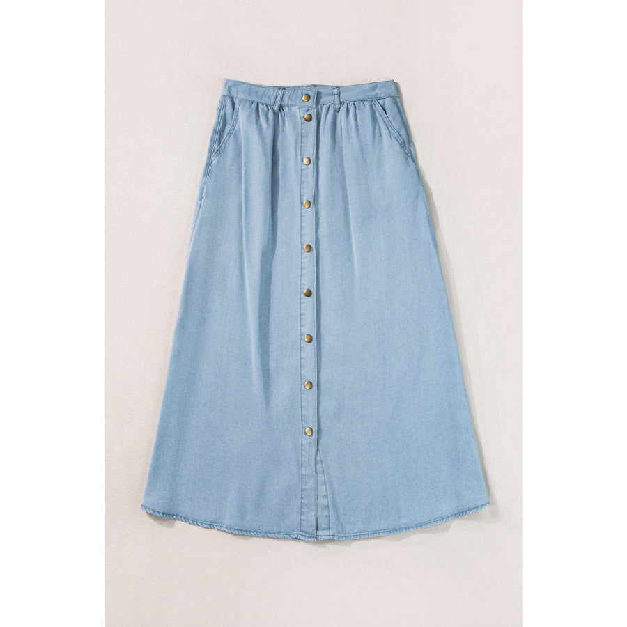Snap Down High Waist Denim Skirt Apparel and Accessories
