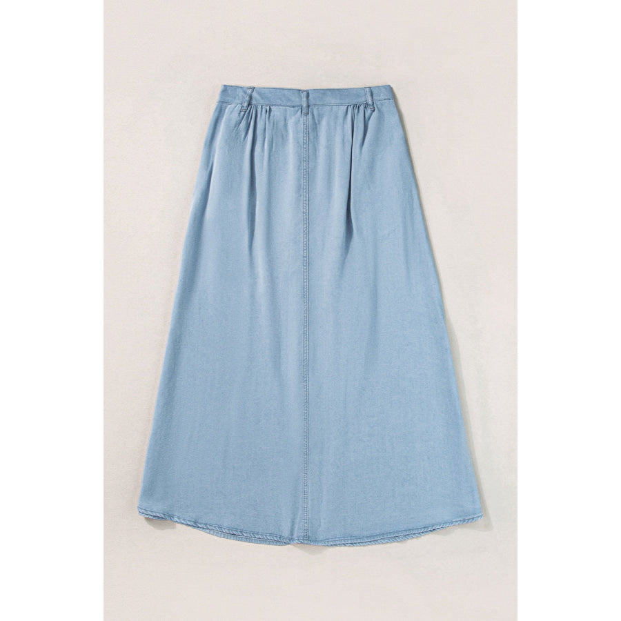 Snap Down High Waist Denim Skirt Apparel and Accessories
