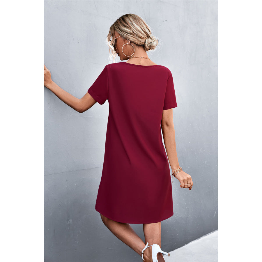 Spliced Lace Contrast Short Sleeve Dress