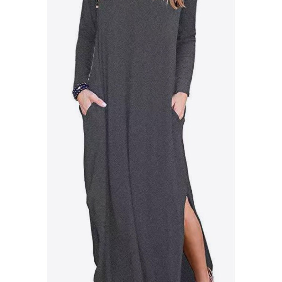 Split Long Sleeve V-Neck Maxi Dress