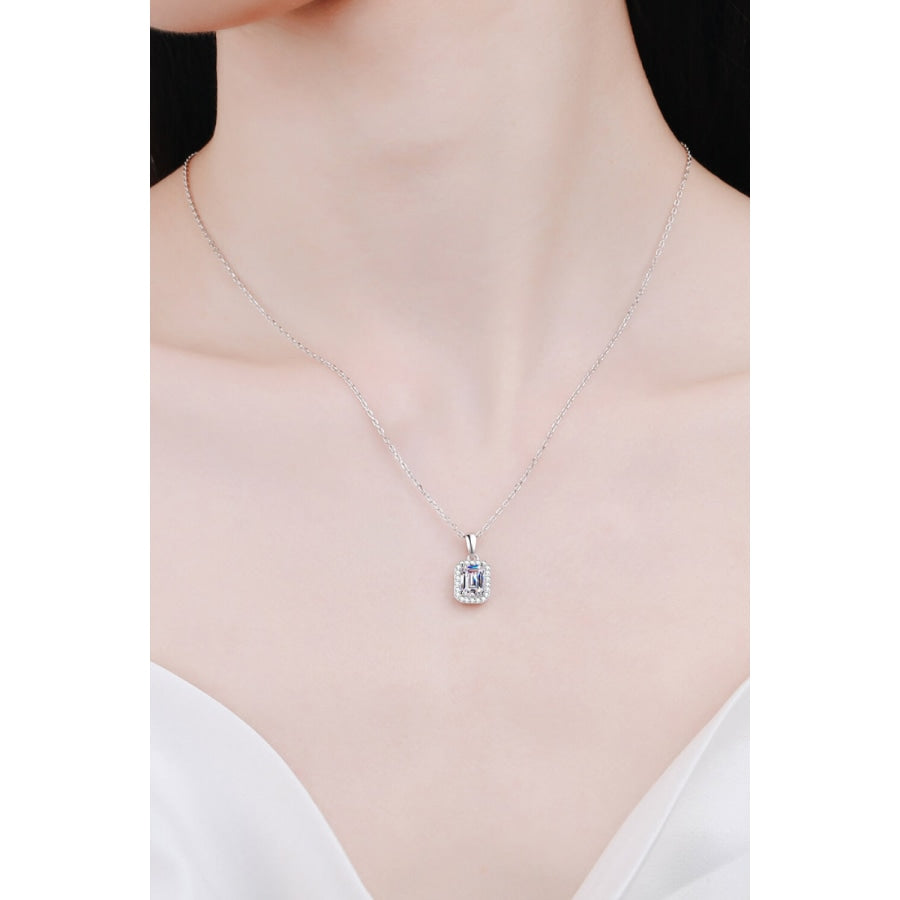Square Moissanite Pendant Chain Necklace Silver / One Size