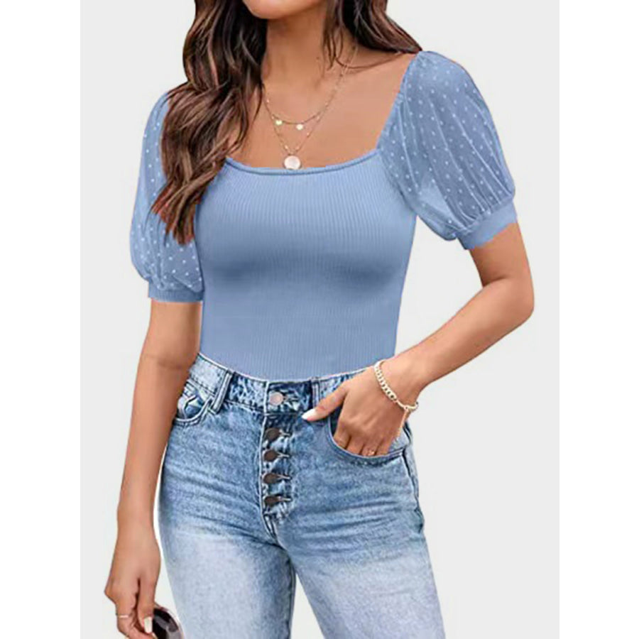 Square Neck Short Sleeve T-Shirt Light Blue / S Apparel and Accessories