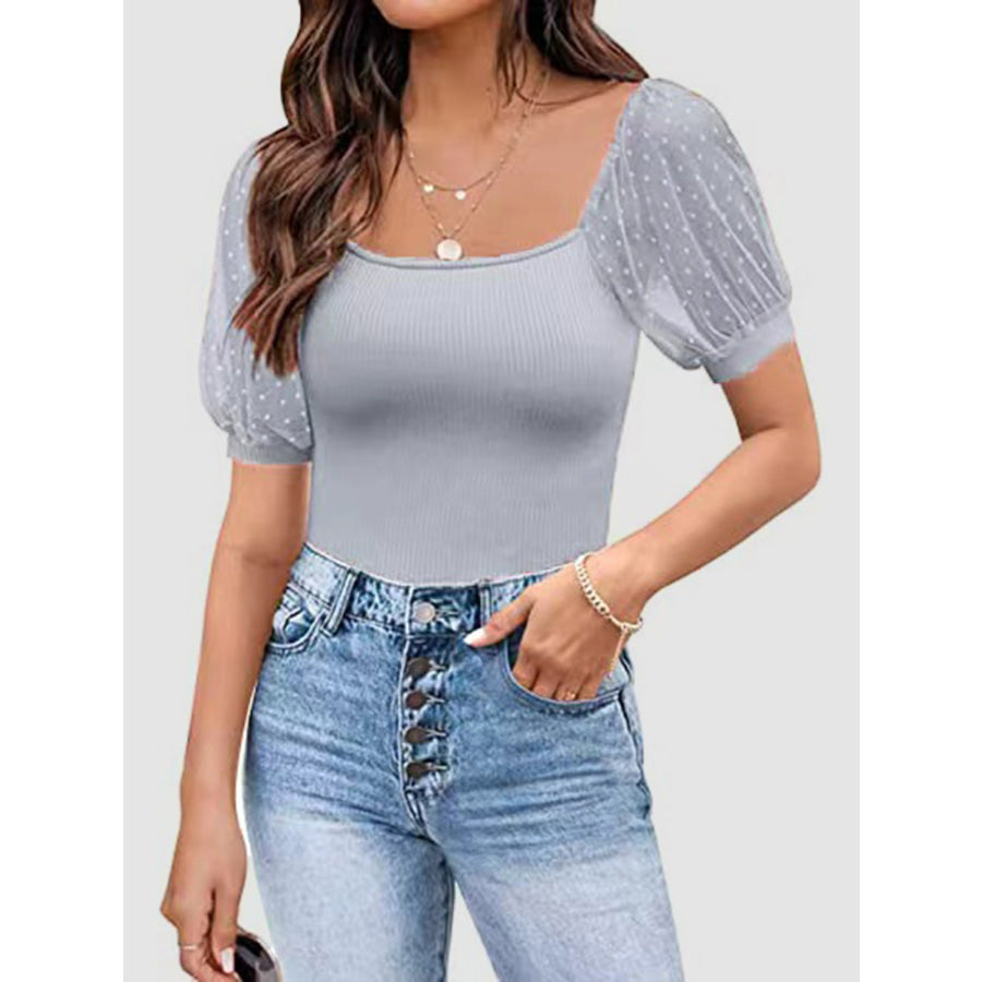 Square Neck Short Sleeve T-Shirt Light Gray / S Apparel and Accessories